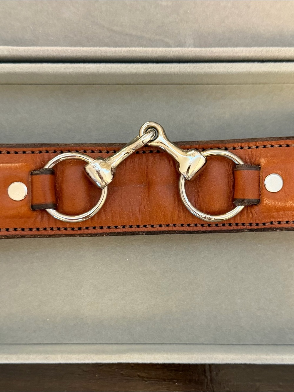 Brown Leather Bracelet with Silver Horsebit Accent